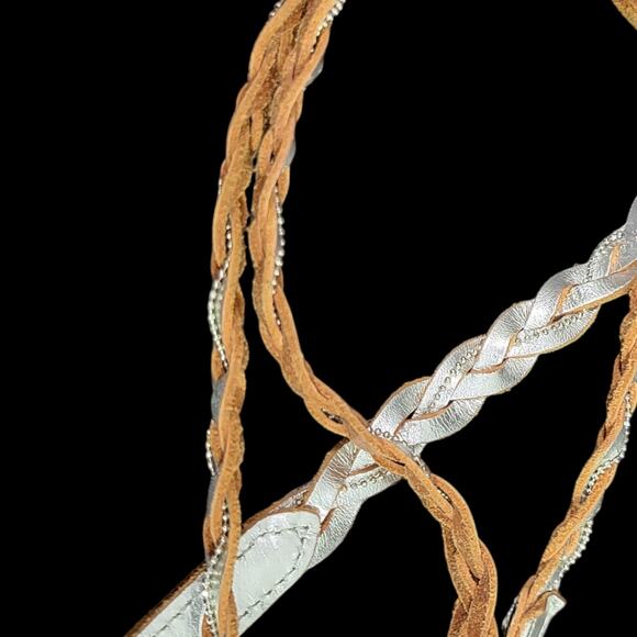 Banana Republic Silver Braided Skinny Belt Leather Metallic Embellished One Size - Picture 9 of 13